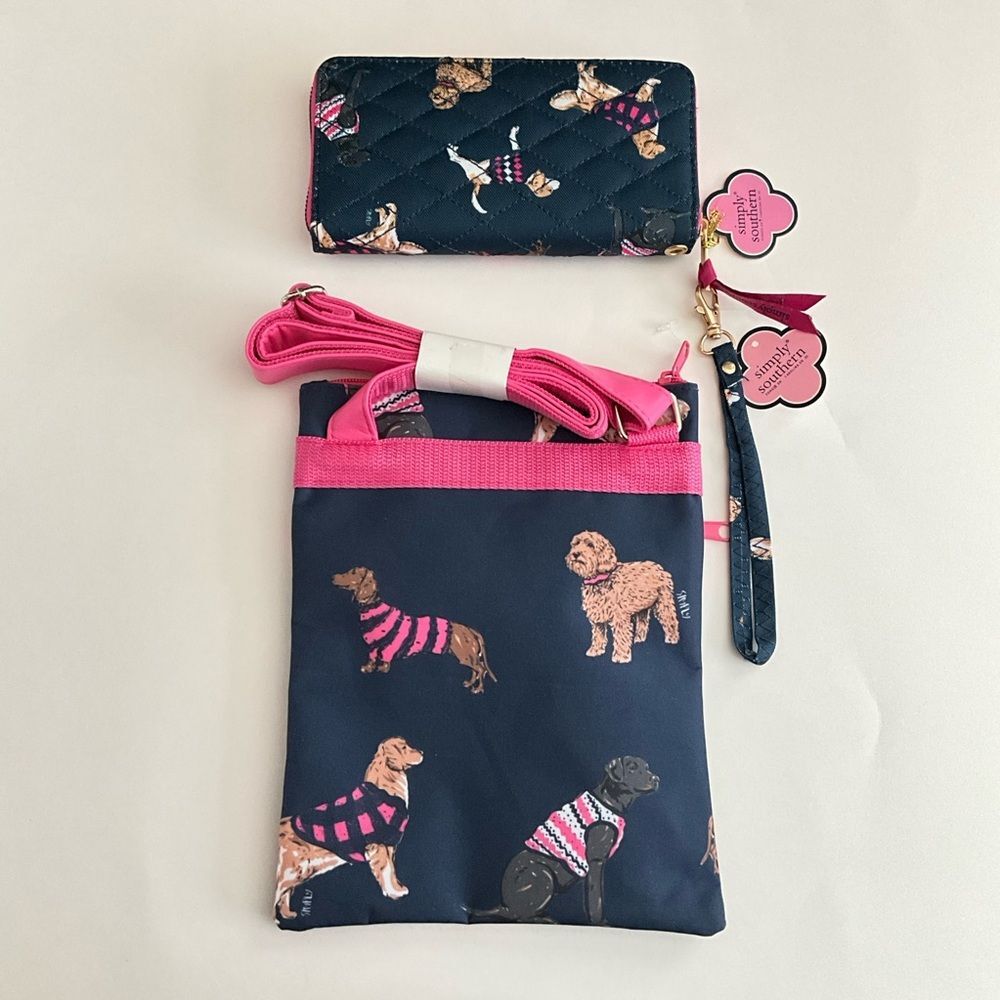 Simply Southern Dog Crossbody & Zip Around Wallet Navy and Pink - Picture 9 of 11